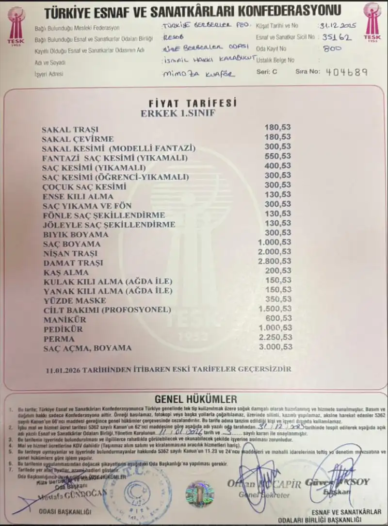 Rize’de Berber Fiyatları Tam Listesi